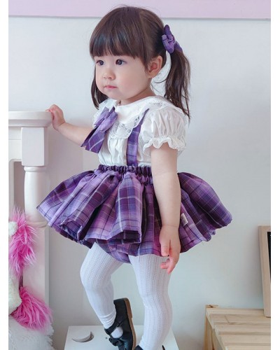 Polyester Tea Party Bows Polyester Skirt Purple Kids' Lolita Dresses Sweet ROCOCO Spring Summer Fall