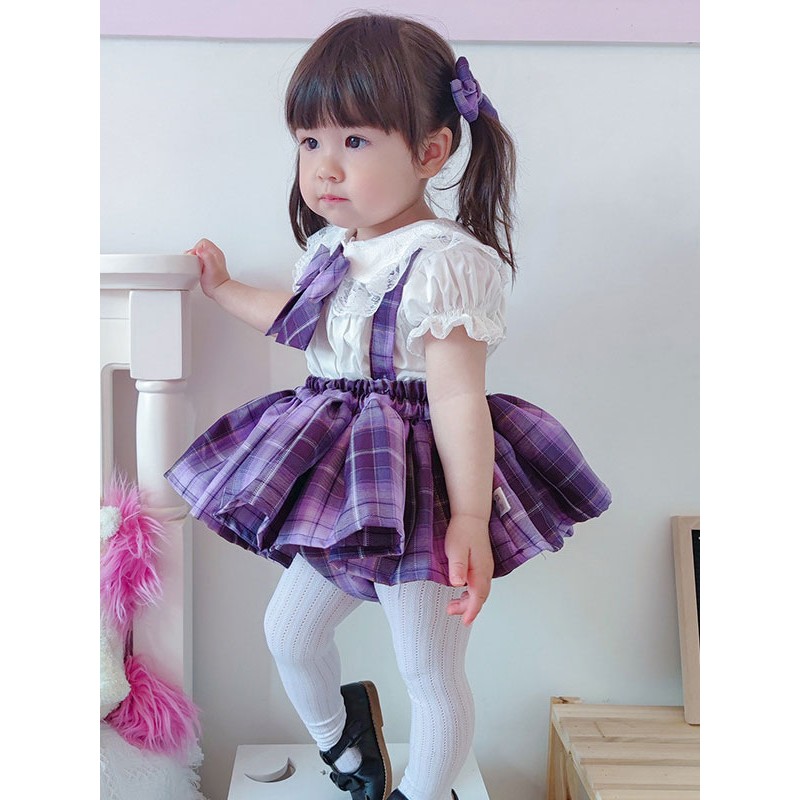 Polyester Tea Party Bows Polyester Skirt Purple Kids' Lolita Dresses Sweet ROCOCO Spring Summer Fall