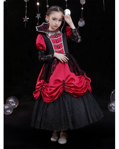 Polyester Fiber Tea Party 3/4 Length Sleeves Polyester Jumpsuit Gothic Red Kids' Lolita Dresses