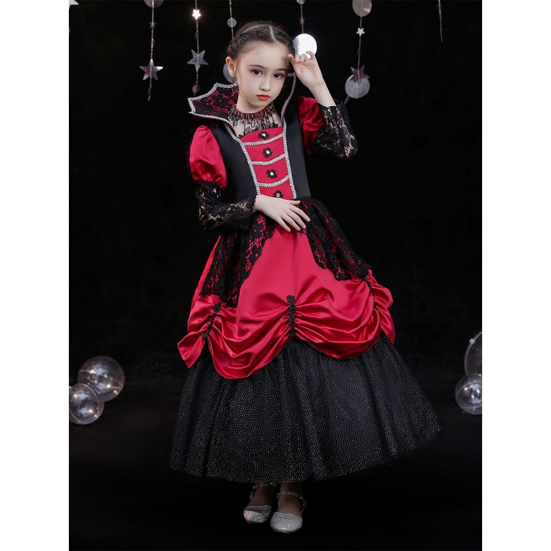 Polyester Fiber Tea Party 3/4 Length Sleeves Polyester Jumpsuit Gothic Red Kids' Lolita Dresses