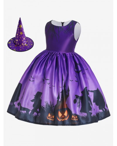 Carnival Costumes For Kids Print Purple Kid Skater Dress Holiday