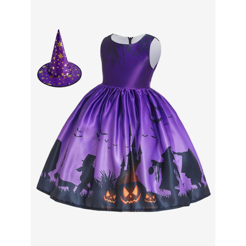 Carnival Costumes For Kids Print Purple Kid Skater Dress Holiday