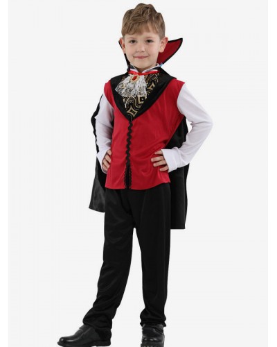 Halloween Vampire Costumes For Kids Burgundy Polyester Fiber Cloak Pants Blouse Pants 3-Piece Set Sets