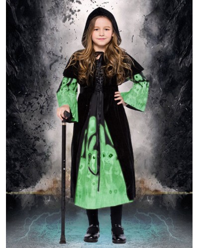 Girls Kids Witch Costume Carnival Dresses And Cloak Set Child Wears Sets