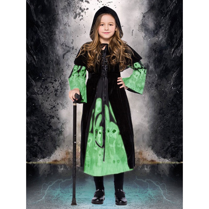 Girls Kids Witch Costume Carnival Dresses And Cloak Set Child Wears Sets