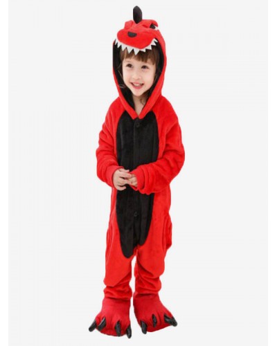 Onesie Kigurumi Pajamas Red Dinosaur Kids Flannel Easy Toilet Winter Sleepwear Mascot Animal Costume Onesie Pajamas New Year Mardi Gras Christmas Halloween Party