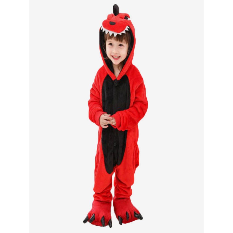 Onesie Kigurumi Pajamas Red Dinosaur Kids Flannel Easy Toilet Winter Sleepwear Mascot Animal Costume Onesie Pajamas New Year Mardi Gras Christmas Halloween Party