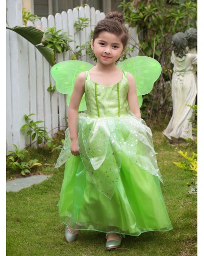 Kids Fairy Costume Fairytale Grass Green Cartoon Princess Dress Party Holiday Ball Cosplay