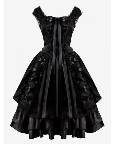 Gothic Lolita Dresses Bows Ruffles Black Black