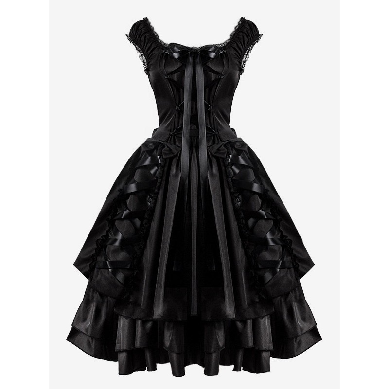 Gothic Lolita Dresses Bows Ruffles Black Black