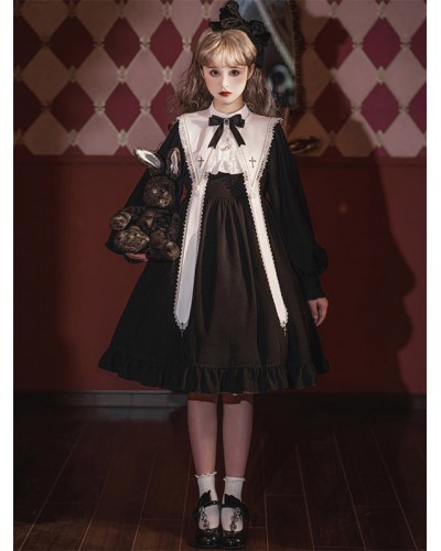 Gothic Lolita Dresses Ruffles Bows Cross Black Black