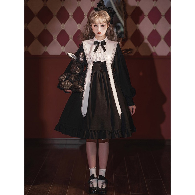 Gothic Lolita Dresses Ruffles Bows Cross Black Black