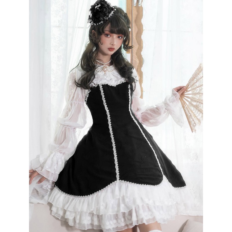 Gothic Lolita Dresses Ruffles Black Black