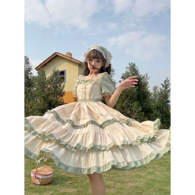 【 Three Colors 】Alice Bunny Peter Pan Short Sleeves Sweet Lolita Dress