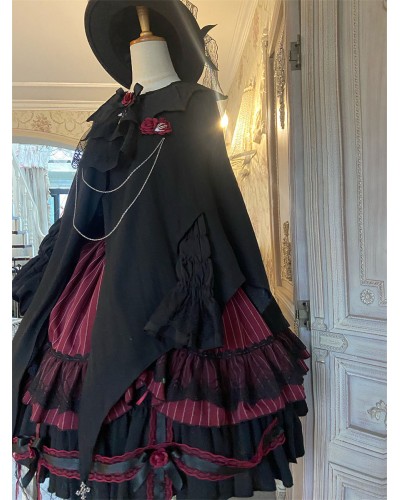 Gothic Lolita Dresses Rose Ruffles Black Black