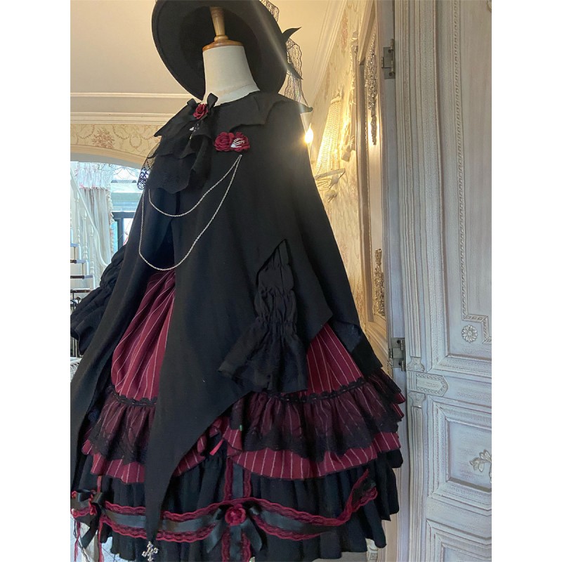 Gothic Lolita Dresses Rose Ruffles Black Black