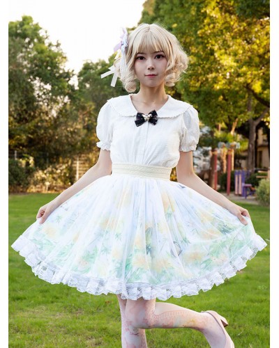 Pastoral Style Lolita Skirt Cardcaptor Sakura   Ruffles As Image Floral Print Lolita Skirts