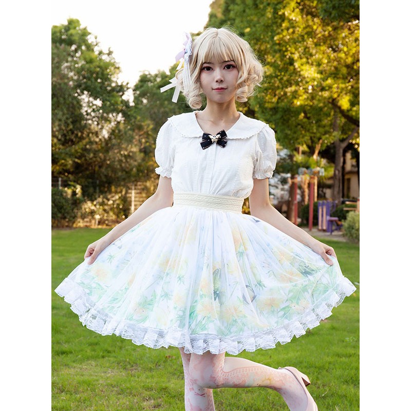 Pastoral Style Lolita Skirt Cardcaptor Sakura   Ruffles As Image Floral Print Lolita Skirts