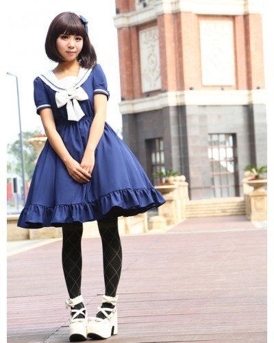 Lolita Dress Sailor Style Girl Asibuto Penta OP Lolita One Piece Dress  Sweet Summer Daily Casual