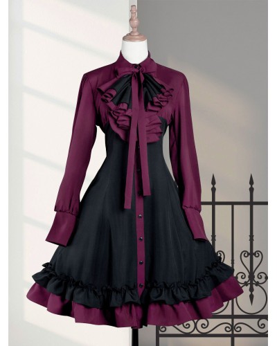 Lolita OP Dress Black Purple Ruffles Lolita One Piece Dresses Gothic Spring Summer Fall Tea Party