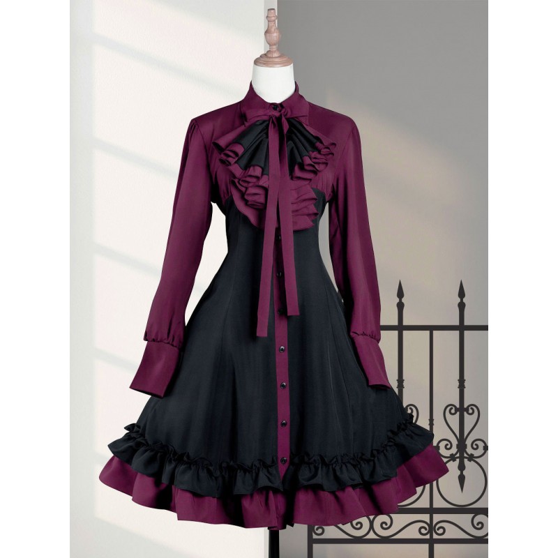 Lolita OP Dress Black Purple Ruffles Lolita One Piece Dresses Gothic Spring Summer Fall Tea Party