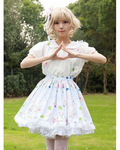 Pastoral Style Lolita SK Cardcaptor Sakura   Ruffles As Image Floral Print Lolita Skirts