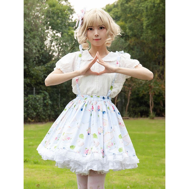 Pastoral Style Lolita SK Cardcaptor Sakura   Ruffles As Image Floral Print Lolita Skirts