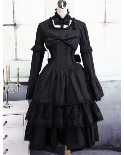 Black Cotton Lolita Dress Gothic Fall Tea Party