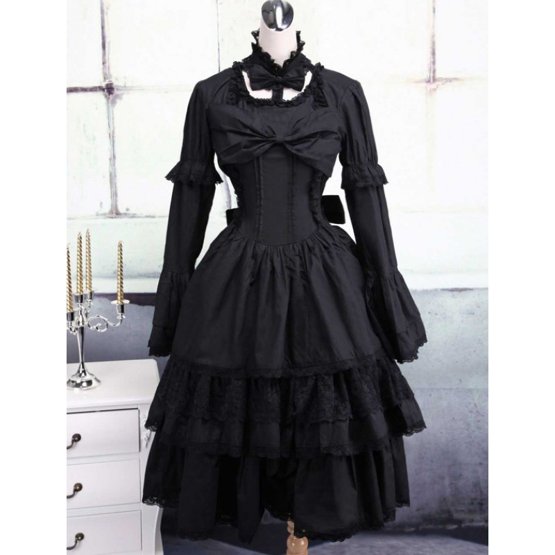 Black Cotton Lolita Dress Gothic Fall Tea Party