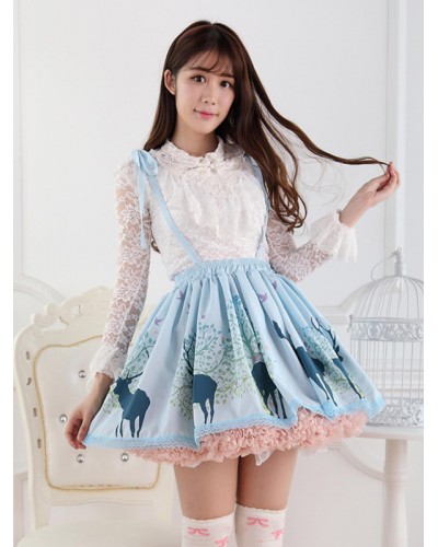 Angle Blue Lace Polyester Lolita Skirts Sweet Spring Daily Casual