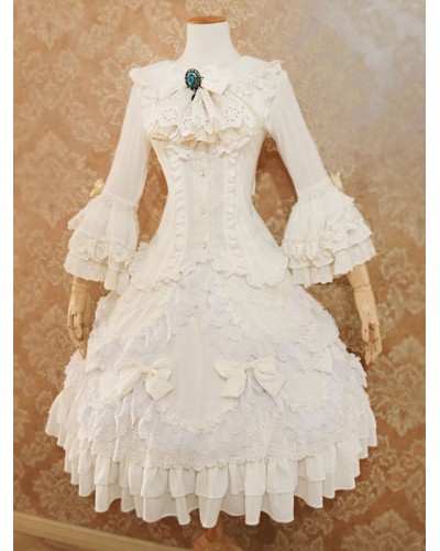 Lolita SK Ecru White Lace Bows Lolita Skirts Sweet Lolita Wedding Dress Spring Summer Fall Winter