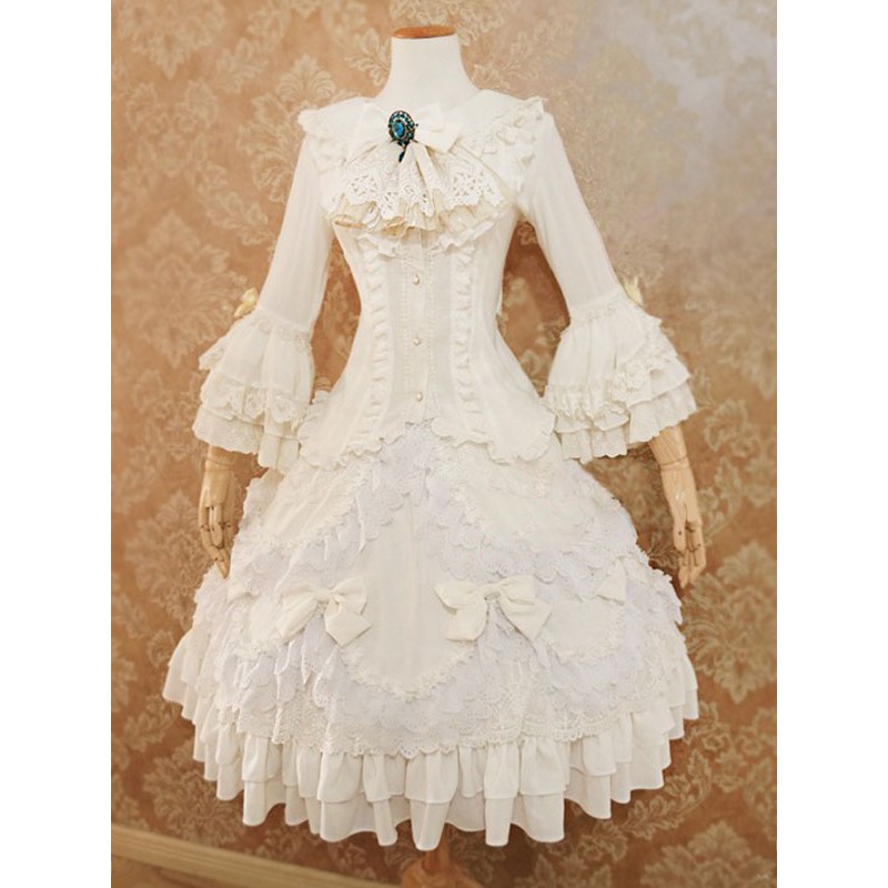 Lolita SK Ecru White Lace Bows Lolita Skirts Sweet Lolita Wedding Dress Spring Summer Fall Winter