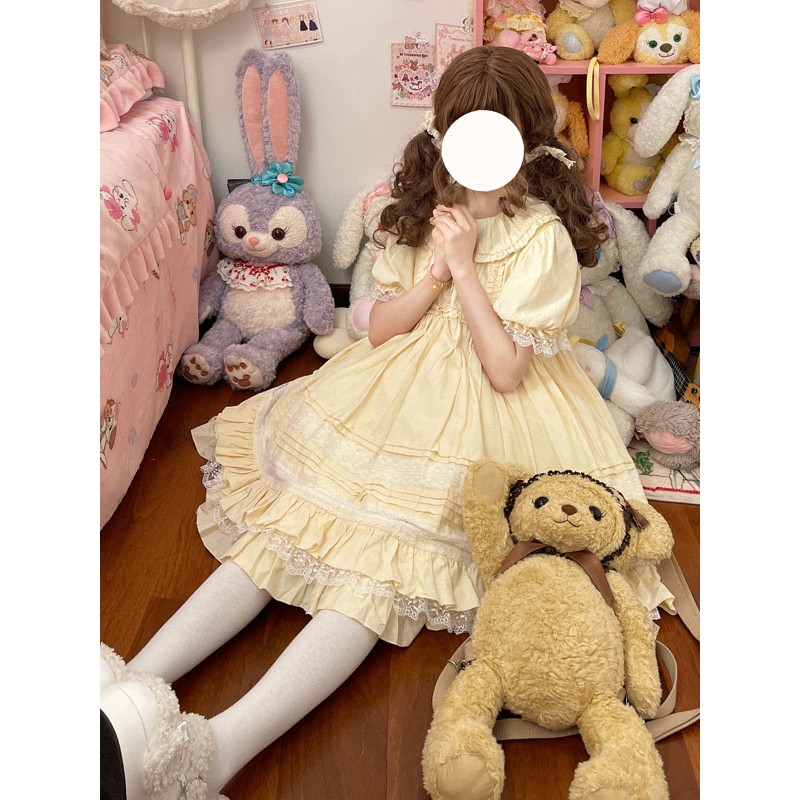 Sweet Lolita Dress Polyester Short Sleeves Sweet Dress