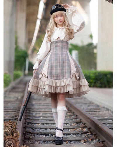 Classical Lolita JSK Dress Camel Bows Sleeveless Polyester Lolita Jumper Skirt Classic  Traditional