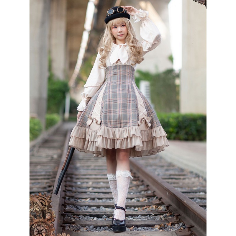 Classical Lolita JSK Dress Camel Bows Sleeveless Polyester Lolita Jumper Skirt Classic  Traditional