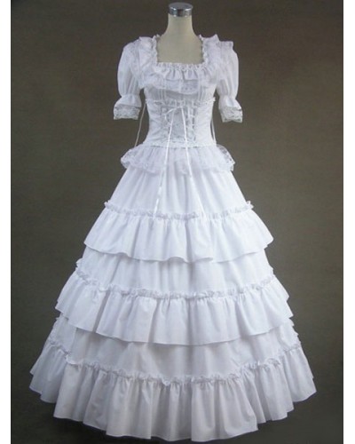 White Lolita Dress OP Victorian Era Square Neck Short Sleeve Lolita One Piece Dress