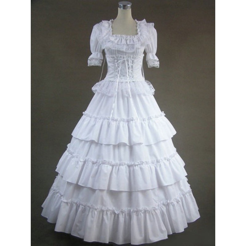 White Lolita Dress OP Victorian Era Square Neck Short Sleeve Lolita One Piece Dress