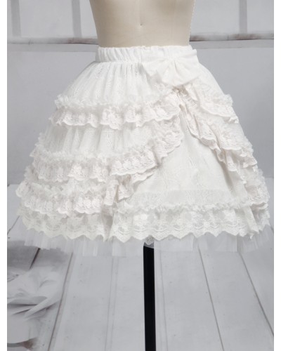 Pure White Lace Lolita Short Skirt Lace Trim Ruffles Summer Daily Casual