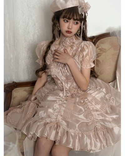 Sweet Lolita Dress Polyester Short Sleeves Sweet Dress