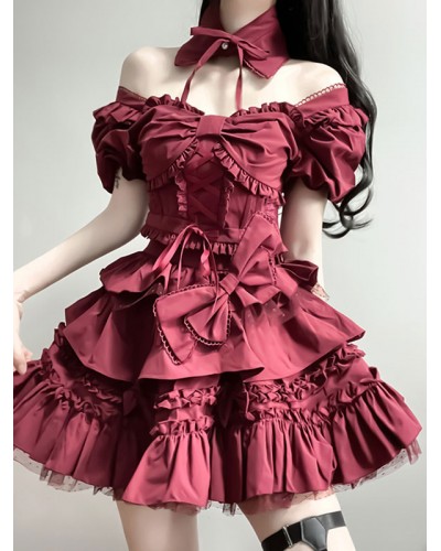 Classical Lolita Dress Polyester Short Sleeves Lolita Dresses Classic Black