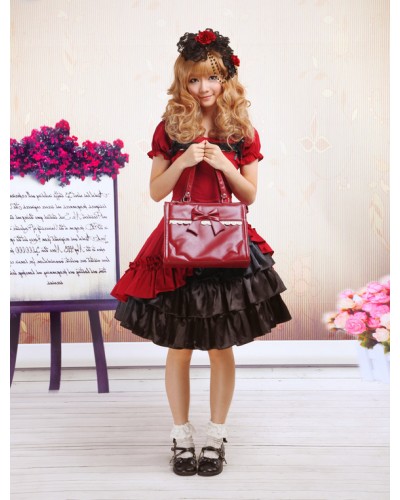 Sweet Dark Red And Black Cotton Gothic Lolita Dress Summer Tea Party