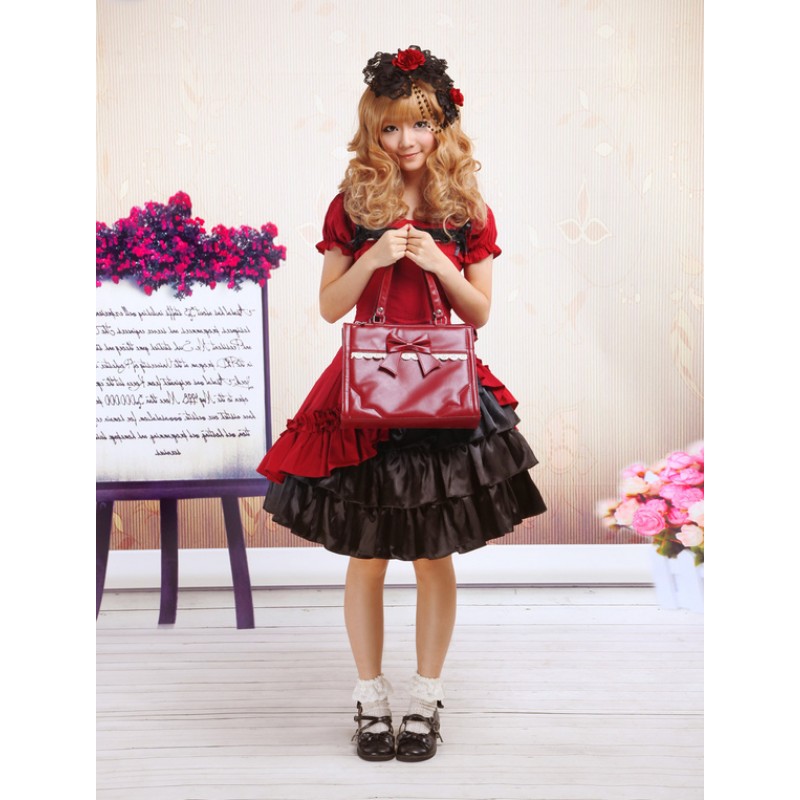 Sweet Dark Red And Black Cotton Gothic Lolita Dress Summer Tea Party