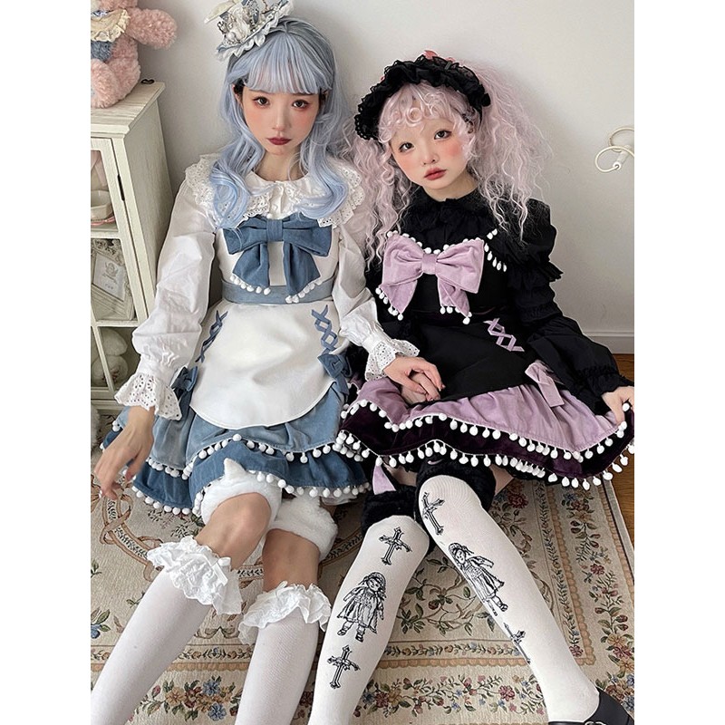 Sweet Lolita Dress Velour Bows Sleeveless Lolita Jumper Skirt