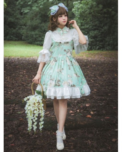 Classic Lolita OP Dress Flower Melody Bow Ruffle Pleated Lolita One Piece Dress Classic  Traditional Spring Summer Fall Daily Casual Tea Party