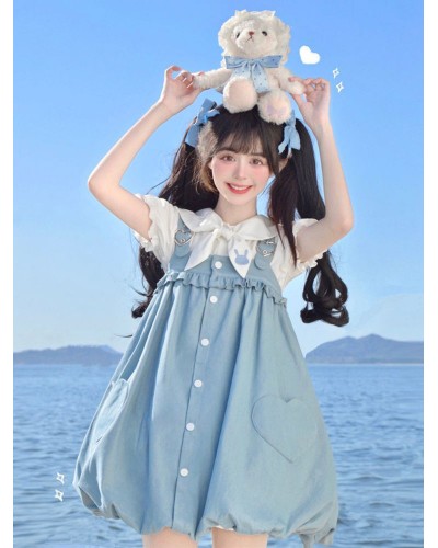 Sweet Lolita Dress Polyester Short Sleeves Bows Dress