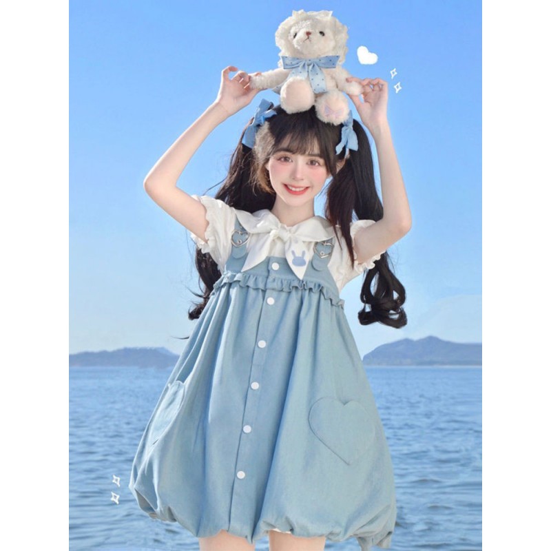 Sweet Lolita Dress Polyester Short Sleeves Bows Dress