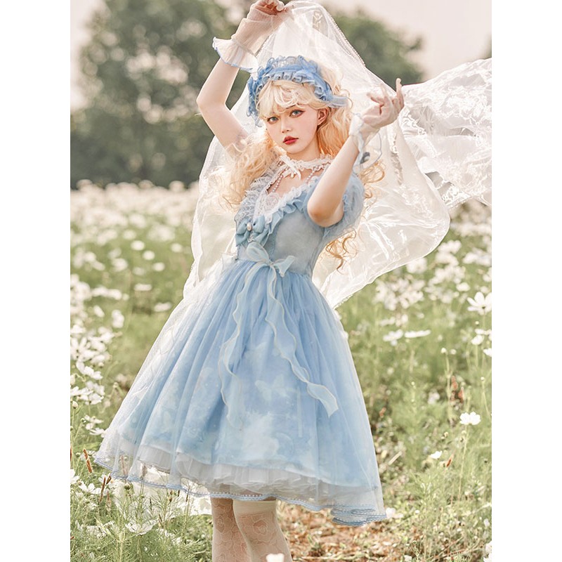 Sweet Lolita Dress Polyester Short Sleeves Sweet Dress Lolita Dress