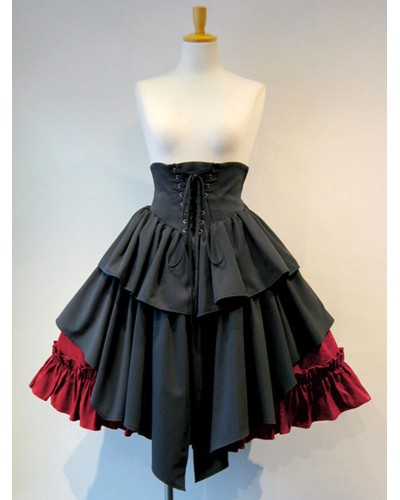 Gothic Lolita SK Lace Up Blue Color Block Lolita Skirts