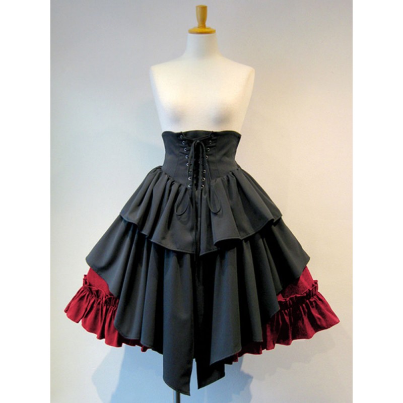 Gothic Lolita SK Lace Up Blue Color Block Lolita Skirts