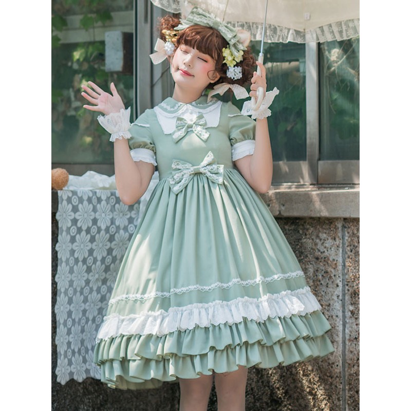 Sweet Lolita Dress Polyester Short Sleeves Dress